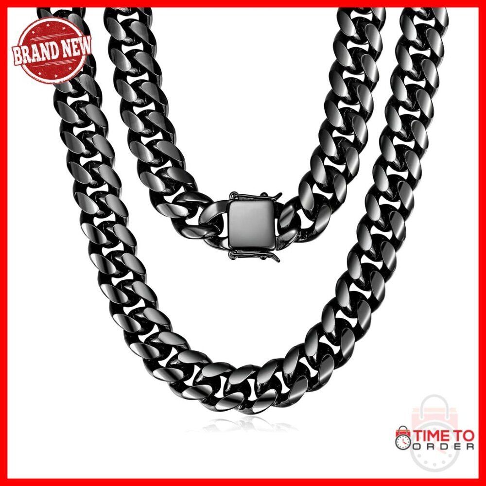 15mm Stainless Steel Cuban Link Chain Necklace, 18-30 Inch Lengths, Unisex Hip